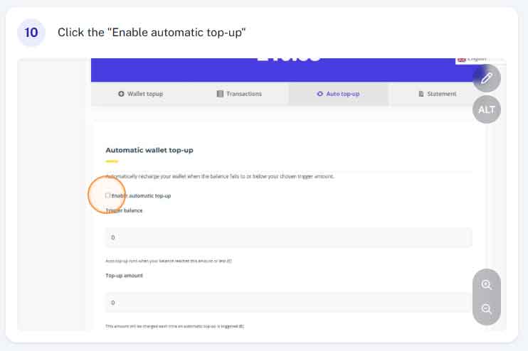 How do I setup auto top up step 10