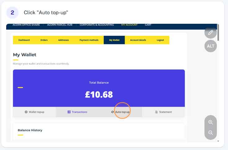 How do I setup auto top up step 2