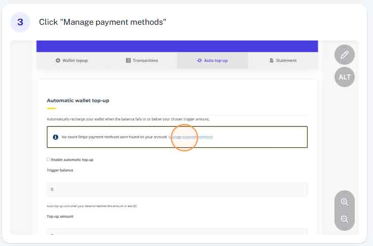 How do I setup auto top up step 3