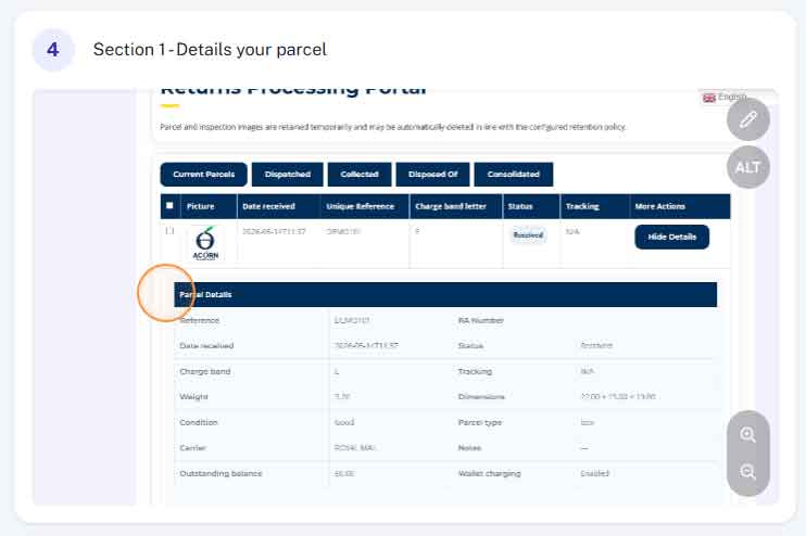 How do I view my parcels step 4