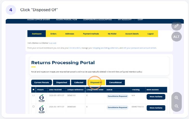 How do I view my past parcels 4