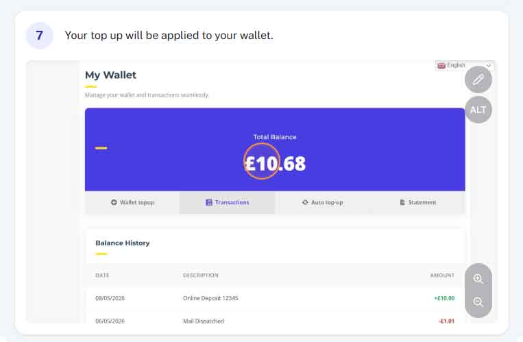 How do I top up my wallet step 7