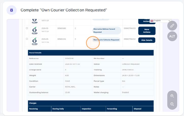 Arrange own courier 8