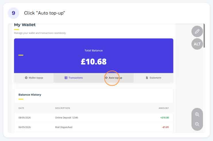 How do I setup auto top up step 9