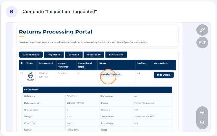 How do I request a parcel inspection 6